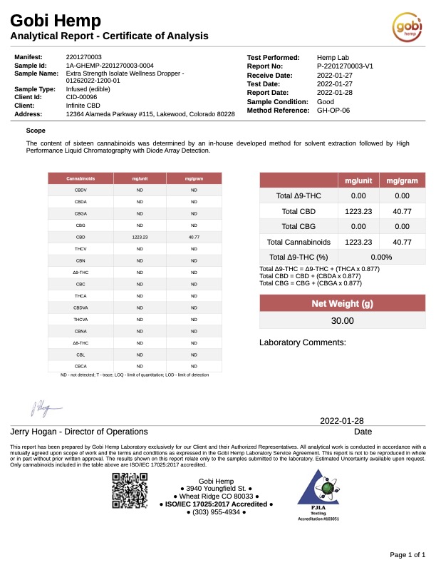 Wellness Pure Isolate Extra Strength COA